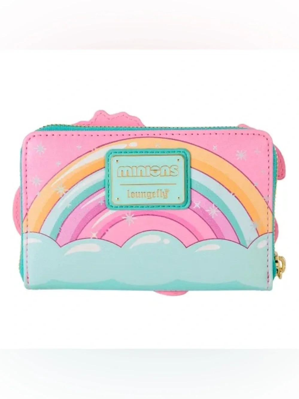 LOUNGEFLY Minions Fluffy Unicorn Rainbow Glitter Zip Around Wallet NWT